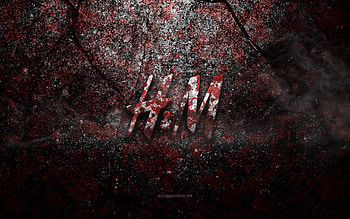 HM logo, grunge art, HM stone logo, red stone texture, HM, grunge stone texture, HM emblem, HM 3d logo HD wallpaper