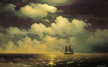 Sea Clouds, artwork, sailship, sky, water, sunset, ocean HD wallpaper