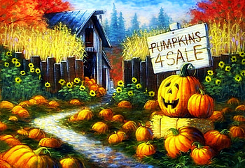 Pumpkins 4 Sale, field, halloween, artwork, painting, autumn, flowers HD wallpaper