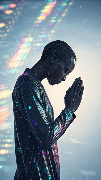 Serene Prayers: A Tranquil , Digital Art, futuristic, prayer, silhouette HD phone wallpaper