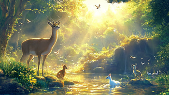 Serene Deer in Sunbeam - Nature, nature, Animal, deer, sunbeam, painting HD wallpaper
