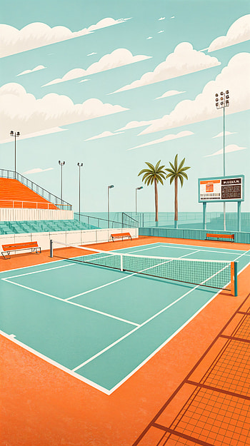 Vibrant Tennis Court for Your , palm tree, Sports, illustration HD phone wallpaper