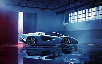 2021, Lamborghini Countach, LP 800-4, exterior, side view, supercar, new white Countach, Italian sports cars, Lamborghini HD wallpaper