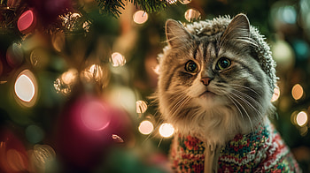Holiday Lights & Christmas Cat —, Christmas Tree, Christmas Lights HD wallpaper
