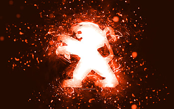 Peugeot orange logo, , orange neon lights, creative, orange abstract background, Peugeot logo, cars brands, Peugeot HD wallpaper
