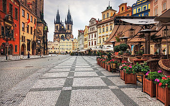 Historic streets, Czech architecture, Sunset glow, Prague landmarks HD wallpaper