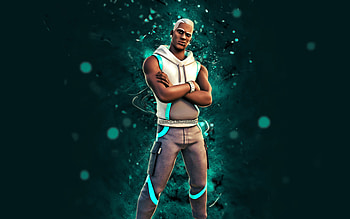 White Syncopator, , blue neon lights, Fortnite Battle Royale, Fortnite characters, White Syncopator Skin, Fortnite, White Syncopator Fortnite HD wallpaper