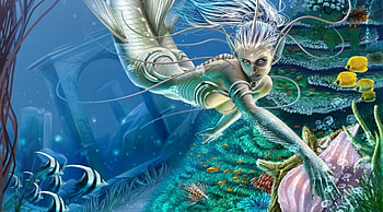 Mermaid, blue, sea, art, girl, toni rodriguez, woman, pink, fantasy, underwater, fish, ocean HD wallpaper