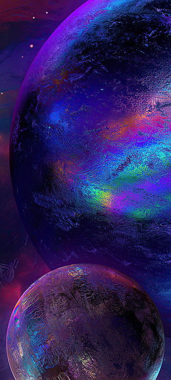 Oil/Rainbow Planet and Moon, Sci Fi, planet HD phone wallpaper