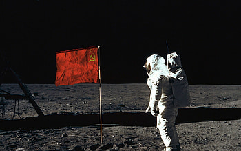 USSR flag, Man on the Moon HD wallpaper