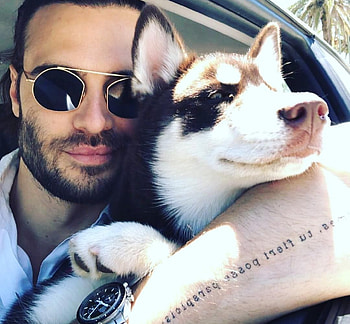 Giulio Berruti, dog, man, husky, car, actor, italian, caine HD wallpaper