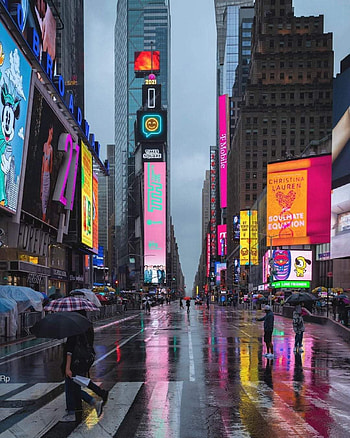 Times square NYC, sky, pink HD phone wallpaper