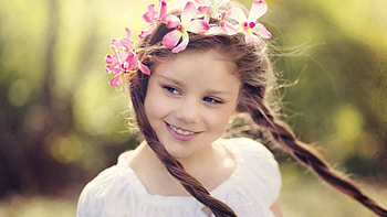 Little beauty, summer, pink, flower, girl, child, copil, wreath HD wallpaper