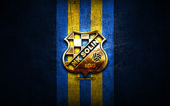 Solin FC, golden logo, HNL, blue metal background, football, croatian football club, NK Solin logo, soccer, NK Solin HD wallpaper