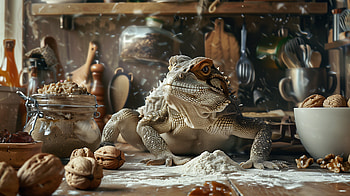Lizard Chef's Walnut Jam Delight, cooking, walnut, flour, jam, lizard HD wallpaper