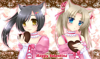 Happy Valentine, nekomimi, cute, long hair, dress, beauty, valentine, abstract, sparks, female, brown eyes, sexy, sweet, blue eyes, neko mimi, chocolate, gorgeous, hot, girl, beautiful, kawaii, anime girl, elegant, pink, neko, anime, pretty, love, heart, gown, lovely HD wallpaper