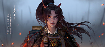Fantasy girl, anima08, anima 08, samurai, face, girl, demon, famtasy, armor, horns HD wallpaper