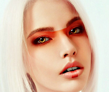 Beauty, white, red eyes, girl, orange, woman, fantasy, make-up, cg, face HD wallpaper
