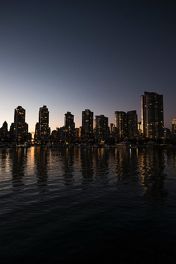 Vancouver, Cities, Rivers, Sky, Reflection, Canada, Skyscrapers, Evening, Urban Landscape, Cityscape HD phone wallpaper