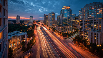 Citystream: Night Light-Trail Skyline —, cityscape, building, city, light trail HD wallpaper