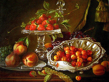 Fruits for... Tedisoo, strawberry, peach, painting, art, cherry, fruit, food HD wallpaper