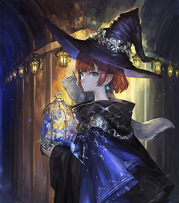Beautiful wizard, anime girl, redhead, art HD phone wallpaper