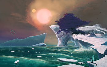 Digital art, dragon, glacier, tree, fantasy, sea HD wallpaper