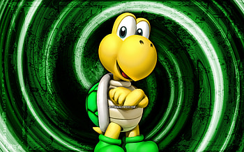 Koopa Troopa, green grunge background, vortex, Super Mario, cartoon dinosaur, Super Mario characters, Super Mario Bros, Koopa Troopa Super Mario HD wallpaper