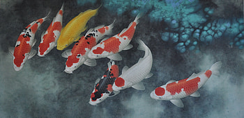 Artwork, Koi HD wallpaper