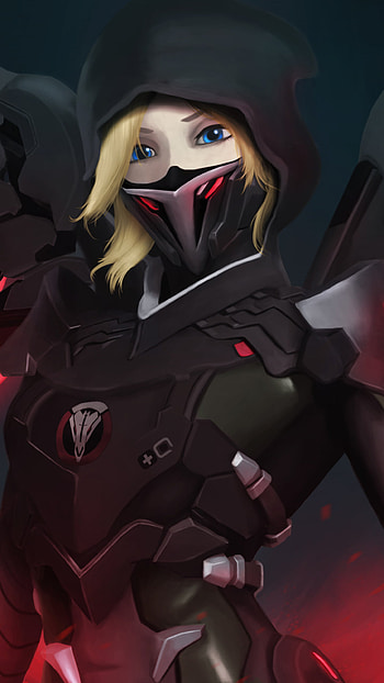 Mercy Overwatch mask, Red wings, Q HD phone wallpaper