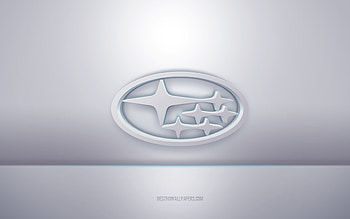 Subaru 3d white logo, gray background, Subaru logo, creative 3d art, Subaru, 3d emblem HD wallpaper