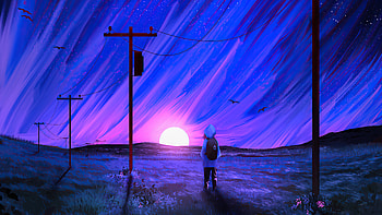 Morning Powerlines , artist, artwork, digital-art, synthwave, retrowave, artstation HD wallpaper