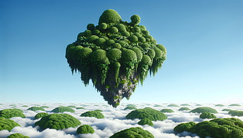 Enchanted Forest Island Aloft -, flying island, floating island, surreal landscape, cloud HD wallpaper