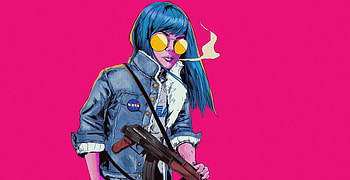 Urban girl, jean jacket, glasses, art HD wallpaper