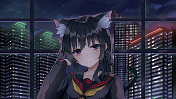 Anime Girl With Neko Ears Standing In Building Background Anime Girl HD wallpaper
