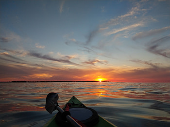 Sunset, Sky, Horizon, Miscellanea, Miscellaneous, Boat, Canoe HD wallpaper