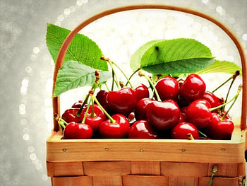 Cherries for all!, sweet, gruit, dessert, spring, food, basket, cherry, green, red HD wallpaper