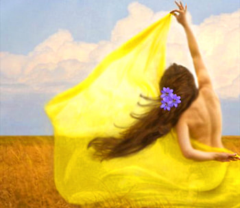 Yellow, girl, sky, flowers, beauty HD wallpaper