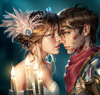 Fantasy couple, fantasy, art, man, face, couple, lovers, zyly, girl HD wallpaper