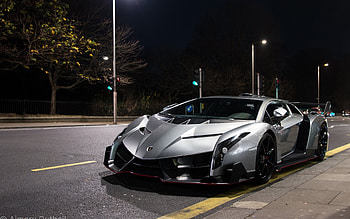 Lamborghini Veneno, Supercar , Silver version, Evening night HD wallpaper