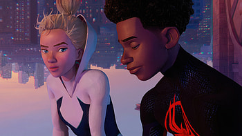 Gwen Stacy And Miles Morales Talking, gwen-stacy, spider-man-across-the-spider-verse, spiderman, 2023-movies, movies HD wallpaper