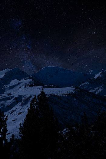 Nature, Mountains, Night, Starry Sky, Snow Covered, Snowbound HD phone wallpaper