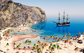 Tall Ship at a Beach, tall ship, sailboat, reflection, beach HD wallpaper