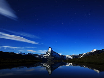 Blue reflection, blue, river, reflection, sky, nature, lake, cloud, mountain HD wallpaper