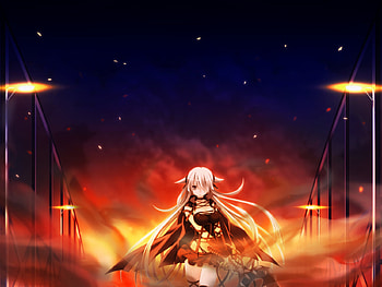 lynette vance, game cg, skirt, makita maki, bloody rondo, weapon, gray hair, long hair HD wallpaper