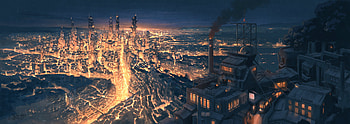 City, Anime, Original, Factory, Lava HD wallpaper