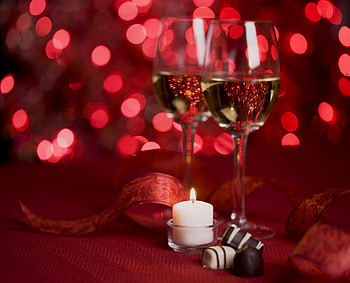 Romance, bokeh, champagne, chocolate, red, with love, valentines day HD wallpaper