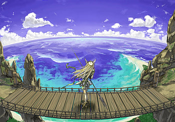 The World, mystery, anime, bridge, water, woman, ocean HD wallpaper