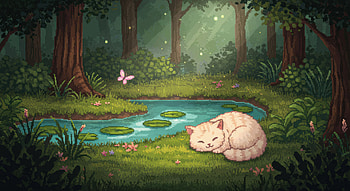 Forest Nap, cat, artist, artwork, art, digital-art, deviantart HD wallpaper
