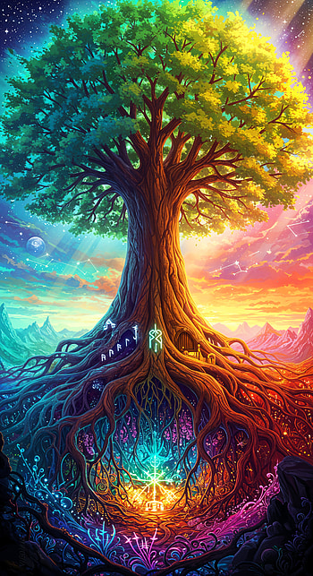 Yggdrasil: A Vibrant of the World Tree, Yggdrasil, tree, colorful, nature HD phone wallpaper